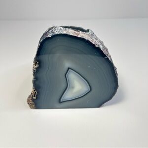Blue Grey Agate Geode Candle Holder Half Polished Home Decor Gemstone Rock